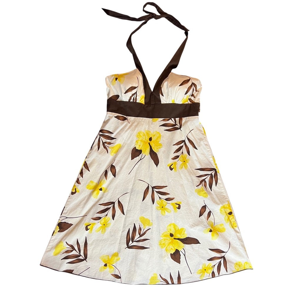 Speechless Halter Dress Size‎ 7 Y2K Floral Empire Waist White Yellow Brown - Picture 2 of 9